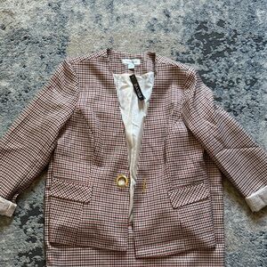 Classic Women's Two-Piece Houndstooth Skirt Suit - Pink/Brown